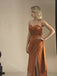 Burnt Orange Sweetheart Side Slit Sheath Long Bridesmaid Dresses, SWE1424