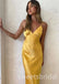 Yellow V-neck Spaghetti Straps Sleeveless Sheath Long Prom Dress,SWS2486