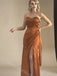 Burnt Orange Sweetheart Side Slit Sheath Long Bridesmaid Dresses, SWE1424