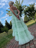 Sexy Strapess Sleeveless Ruffle A-line Floor length Prom Dress,SWS2165