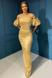 Yellow Off Shoulder Sleeveless Mermaid Floor Length Prom Dress,SWS2207