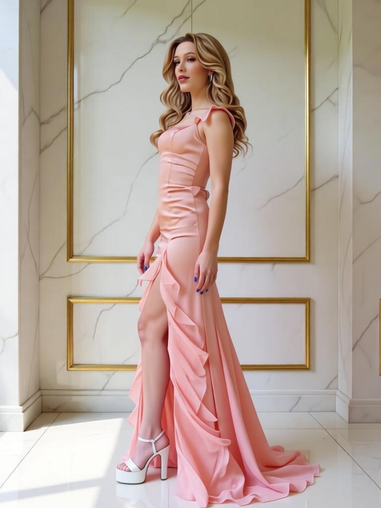 Beautiful Ruffles Side Slit Sleeveless Mermaid Long Prom Party Dress,SWS2624