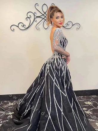 Sexy V-neck Long sleeves A-line Long Prom Dress,SWS2066