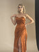 Burnt Orange Sweetheart Side Slit Sheath Long Bridesmaid Dresses, SWE1424