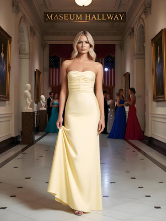 Simple Yellow Sweetheart Mermaid Floor Length Prom Party Dress,SWS2591