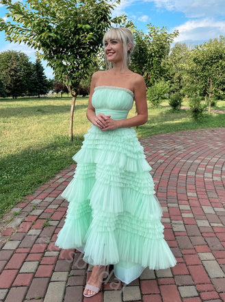 Sexy Strapess Sleeveless Ruffle A-line Floor length Prom Dress,SWS2165