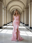 Cute Pink Strapless Ruffle Side Slit Sleeveless Mermaid Floor Length Prom Party Dress,SWS2587