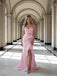 Cute Pink Strapless Ruffle Side Slit Sleeveless Mermaid Floor Length Prom Party Dress,SWS2587