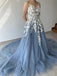 Elegant V-neck Spaghetti Straps A-line Floor length Prom Dress,SWS2163