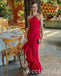 Red Halter With Ruffles Sleeveless Mermaid Long Prom Dress,SWS2431