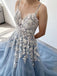 Elegant V-neck Spaghetti Straps A-line Floor length Prom Dress,SWS2163