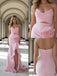 Cute Pink Strapless Ruffle Side Slit Sleeveless Mermaid Floor Length Prom Party Dress,SWS2587