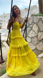 Elegant Ruffle V-neck Sleeveless A-line Long Floor Length Prom Dress,SWS2368