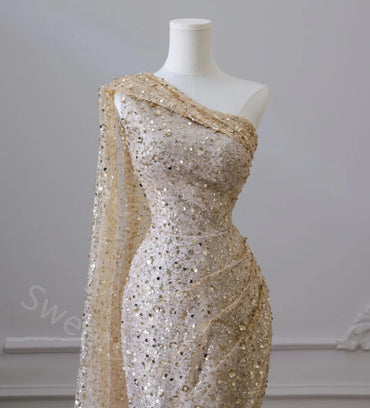 Sexy One Shoulder Sleeveless Side Slit Mermaid  Long Prom Dress,SWS2145