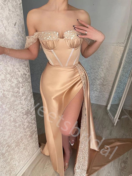 Sexy Sweetheart Off shoulder Side slit Mermaid Long Prom Dress,SW2018