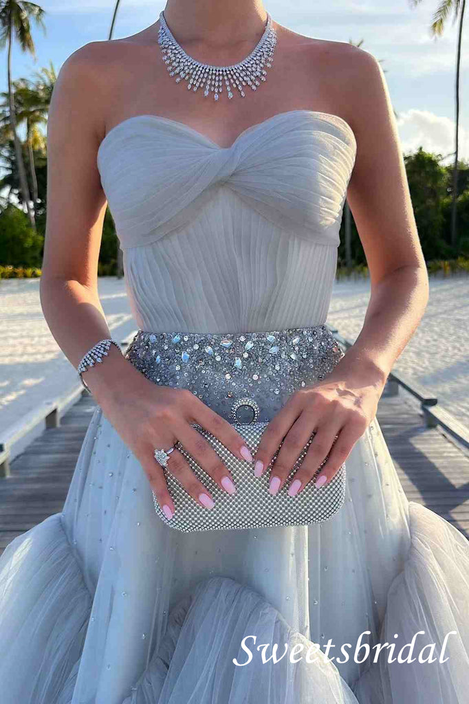 Light Grey Sweetheart Sleeveless A-line Floor Length Prom Dress,SWS2546