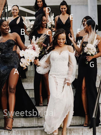 Mismatched Sexy Off shoulder Sleeveless Side slit Mermaid Long Mermaid Dressess, SWE1390