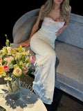 Ivory Sweetheart Sleeveless Simple Sheath Floor Length Prom Dress,SWS2272