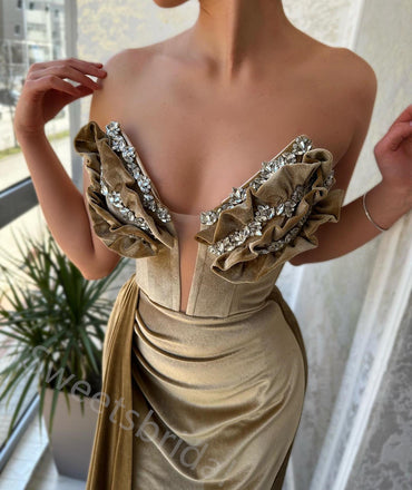 Sexy V-neck Sleeveless Side Slit Mermaid Floor length Prom Dress,SWS2166