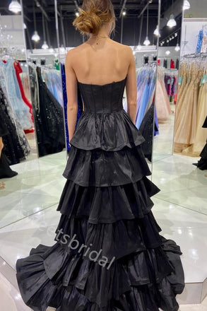 Black Ruffle Sweetheart Sleeveless A-line High Low Prom Dress,SWS2275