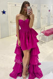 Black Ruffle Sweetheart Sleeveless A-line High Low Prom Dress,SWS2275