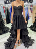 Black Ruffle Sweetheart Sleeveless A-line High Low Prom Dress,SWS2275
