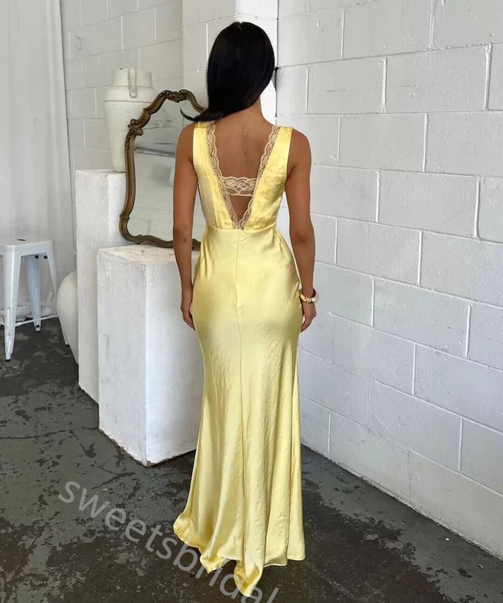 Sexy V-neck Sleeveless Mermaid Floor Length Prom Dress,SWS2401