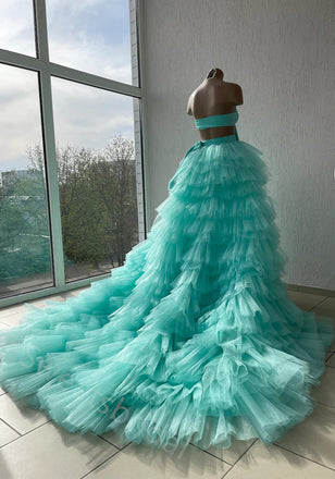 Sexy Two Pieces Sleeveless Side Slit A-line Floor length Prom Dress,SWS2162