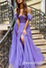 Purple Sparkly Off Shoulder Sleeveless A-line Floor Length Prom Dress,SWS2550