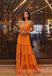 Orange Deep V-neck Sleeveless Aline Long Prom Dress,SWS2463