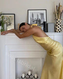 Yellow Halter Sleeveless Sheath Floor Length Prom Dress,SWS2265