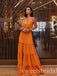 Orange Deep V-neck Sleeveless Aline Long Prom Dress,SWS2463