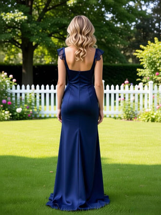 Elegant Sleeveles Ruffles Side Slit Mermaid Long Prom Party Dress,SWS2614