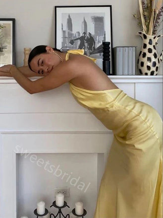 Yellow Halter Sleeveless Sheath Floor Length Prom Dress,SWS2265