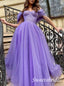 Purple Sparkly Off Shoulder Sleeveless A-line Floor Length Prom Dress,SWS2550