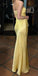 Yellow Spaghetti Straps Sleeveless Sheath Floor Length Prom Dress,SWS2322