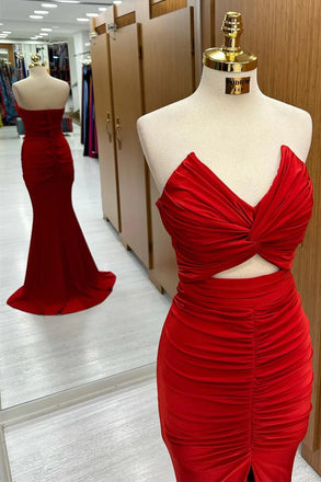 Red Sweetheart Sleeveless Mermaid Floor Length Prom Dress,SWS2241