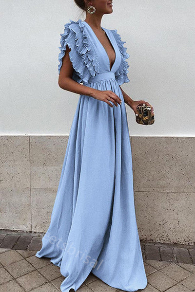 Elegant V-neck Sleeveless A-line Floor Length Prom Dress,SWS2198