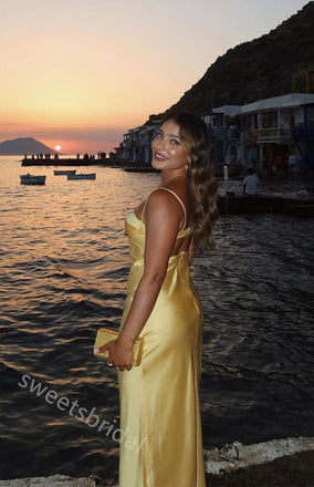 Yellow Sweetheart Sleeveless Sheath Floor Length  Prom Dress,SWS2294