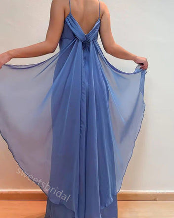 Slate Blue Spaghetti Straps Sleeveless Mermaid Long Floor Length Prom Dress,SWS2351