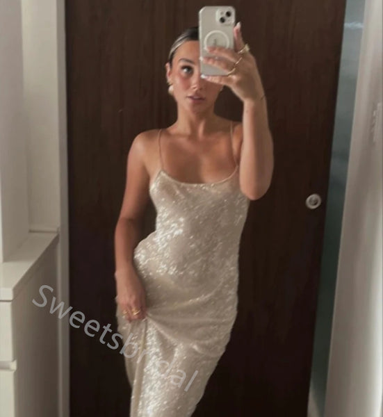 Sparkly Spaghetti Straps Sleeveless Mermaid Floor Length  Prom Dress,SWS2283