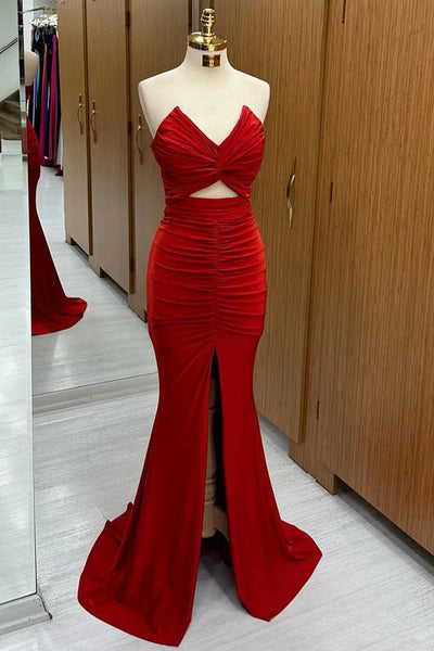 Red Sweetheart Sleeveless Mermaid Floor Length Prom Dress,SWS2241