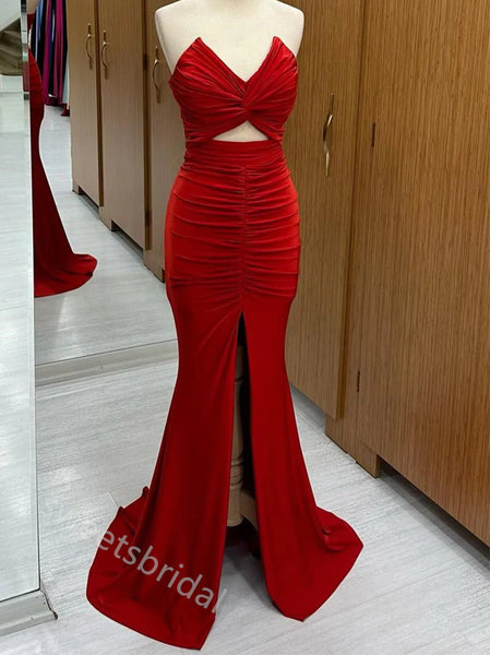 Red Sweetheart Sleeveless Mermaid Floor Length Prom Dress,SWS2241