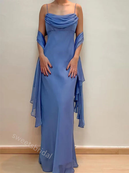 Slate Blue Spaghetti Straps Sleeveless Mermaid Long Floor Length Prom Dress,SWS2351