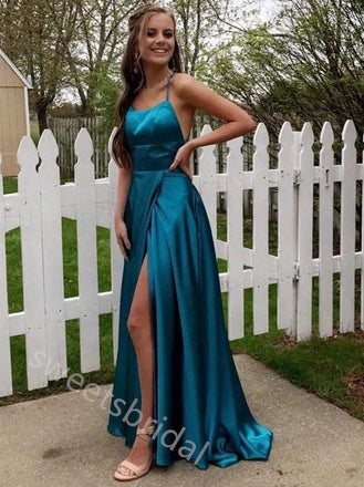 Charming Scoop Sleeveless Side Slit A-line Floor Length Prom Dress,SWS2235