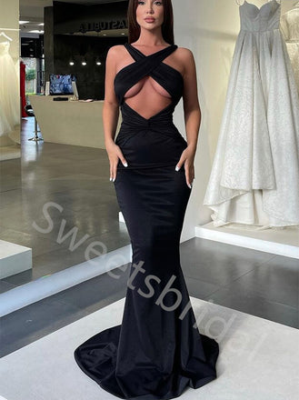 Black Sexy Sleeveless Strapless Mermaid Long Prom Dress,SW1993