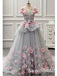 Floral V-neck Cap sleeves A-line Long Floor Length Prom Dress,SWS2564