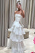 With Ruffles Strapless Sleeveless A-line Long Prom Dress,SWS2435