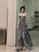 Grey Sparkly Ruffles Sleeveless Mermaid Long Prom Dress,SWS2490