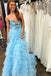 Blue Ruffle Sweetheart Sleeveless Aline Floor Length Prom Dress,SWS2273